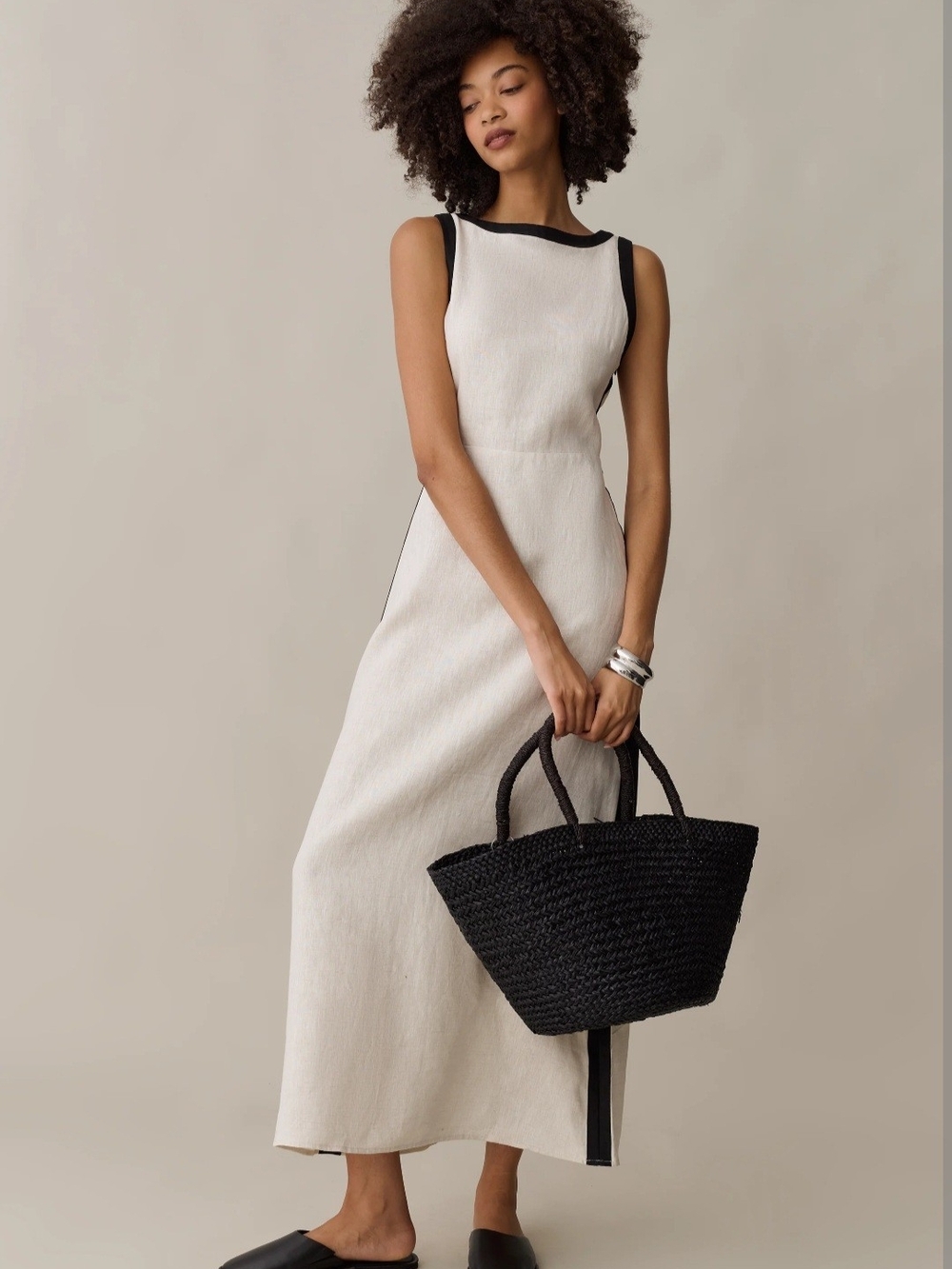 Few Moda Sleeveless Ivory Maxi Dress with Black Trim